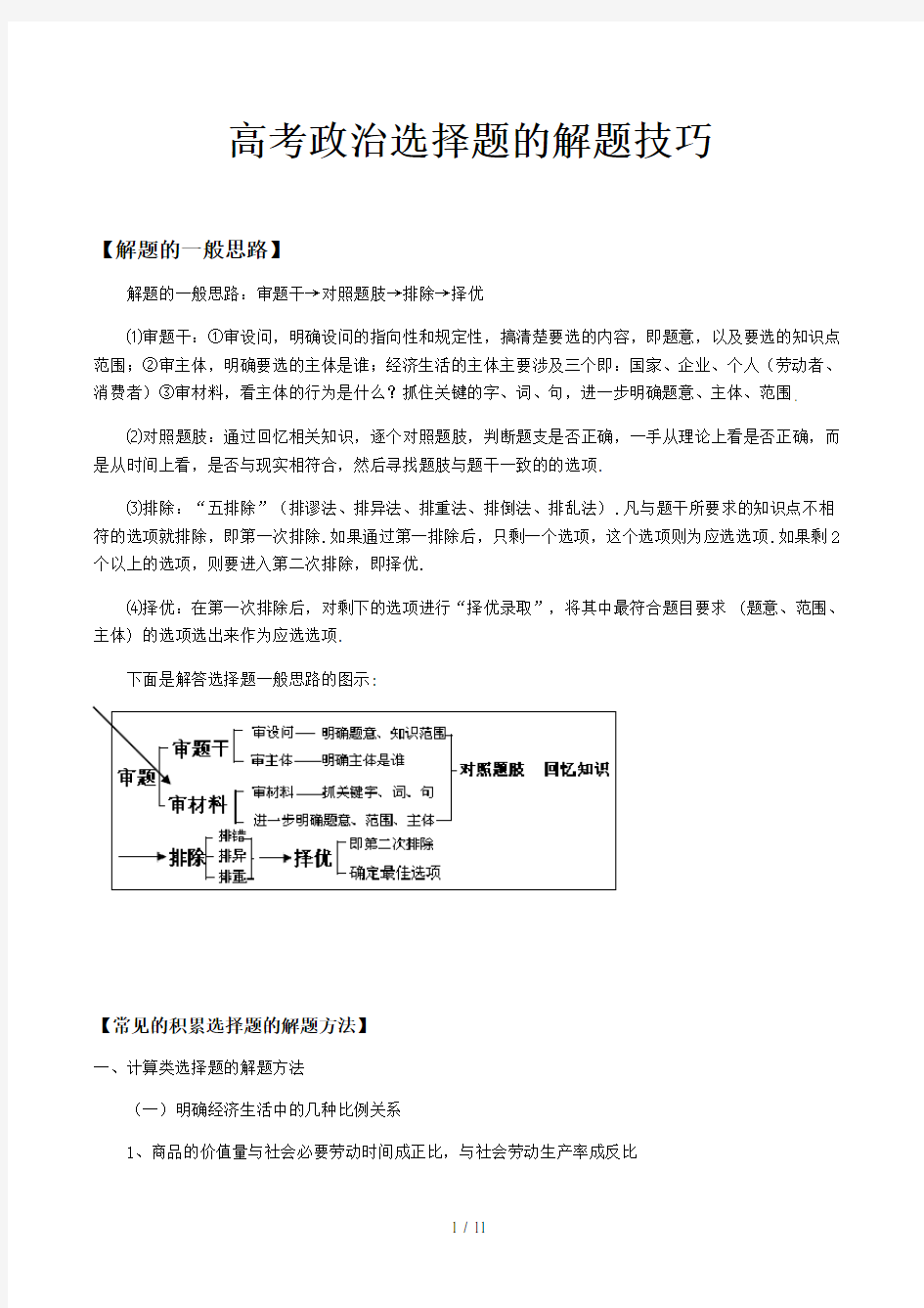 高考政治选择题的解题技巧精选