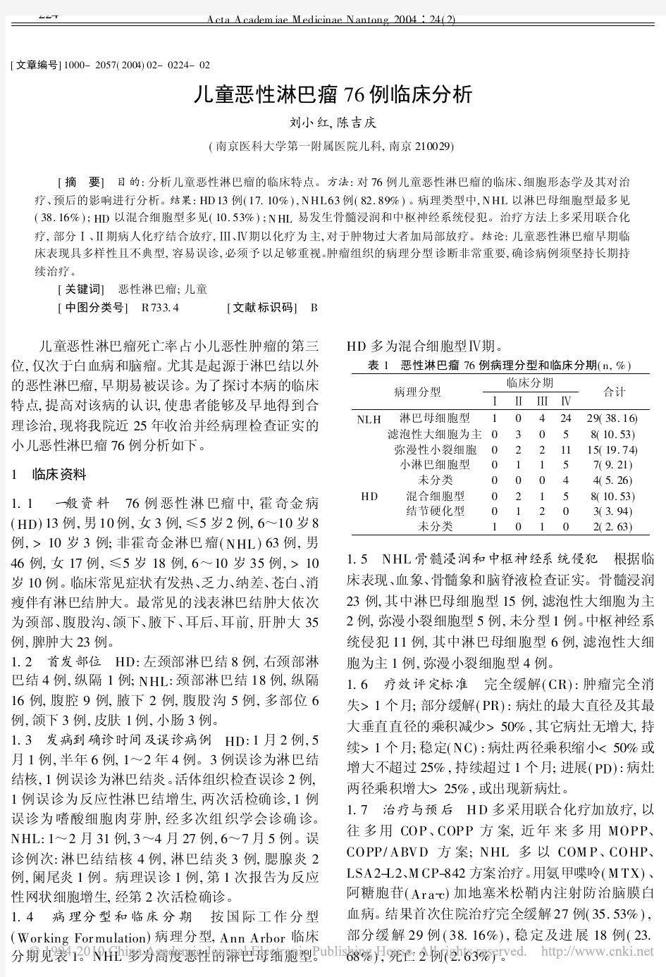 儿童恶性淋巴瘤76例临床分析