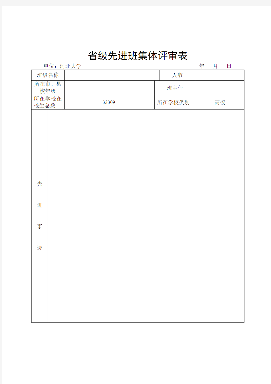 省级先进班集体评审表