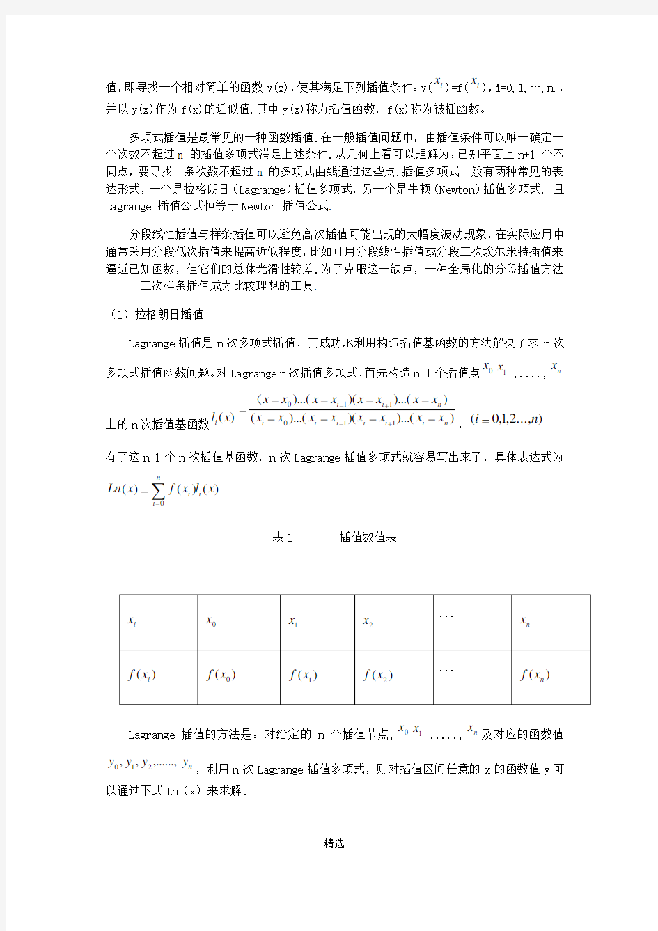 五种插值法的对比研究   开题报告