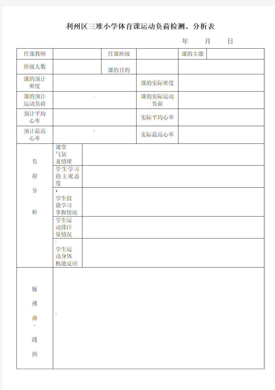 体育课运动负荷分析表