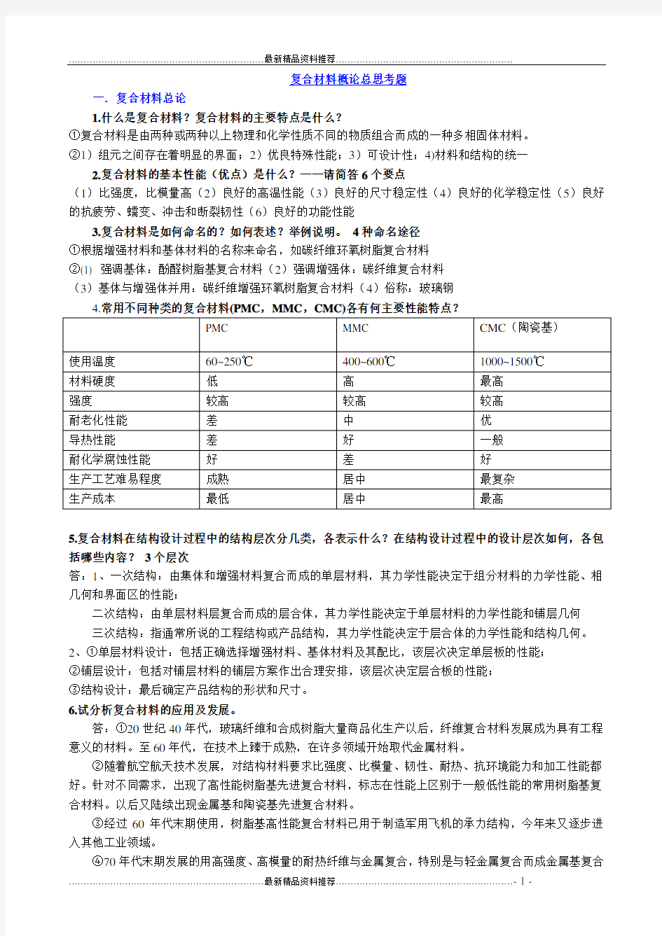 最新复合材料总思考题及参考答案