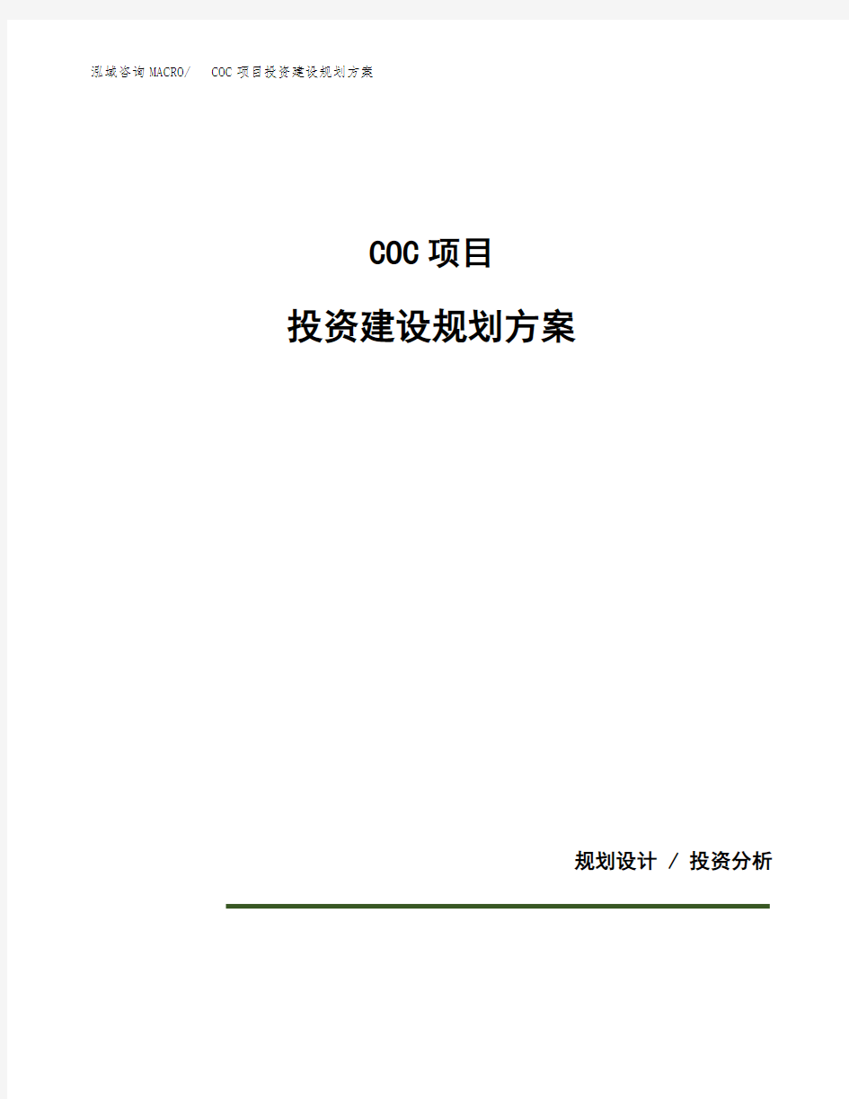 COC项目投资建设规划方案(模板)