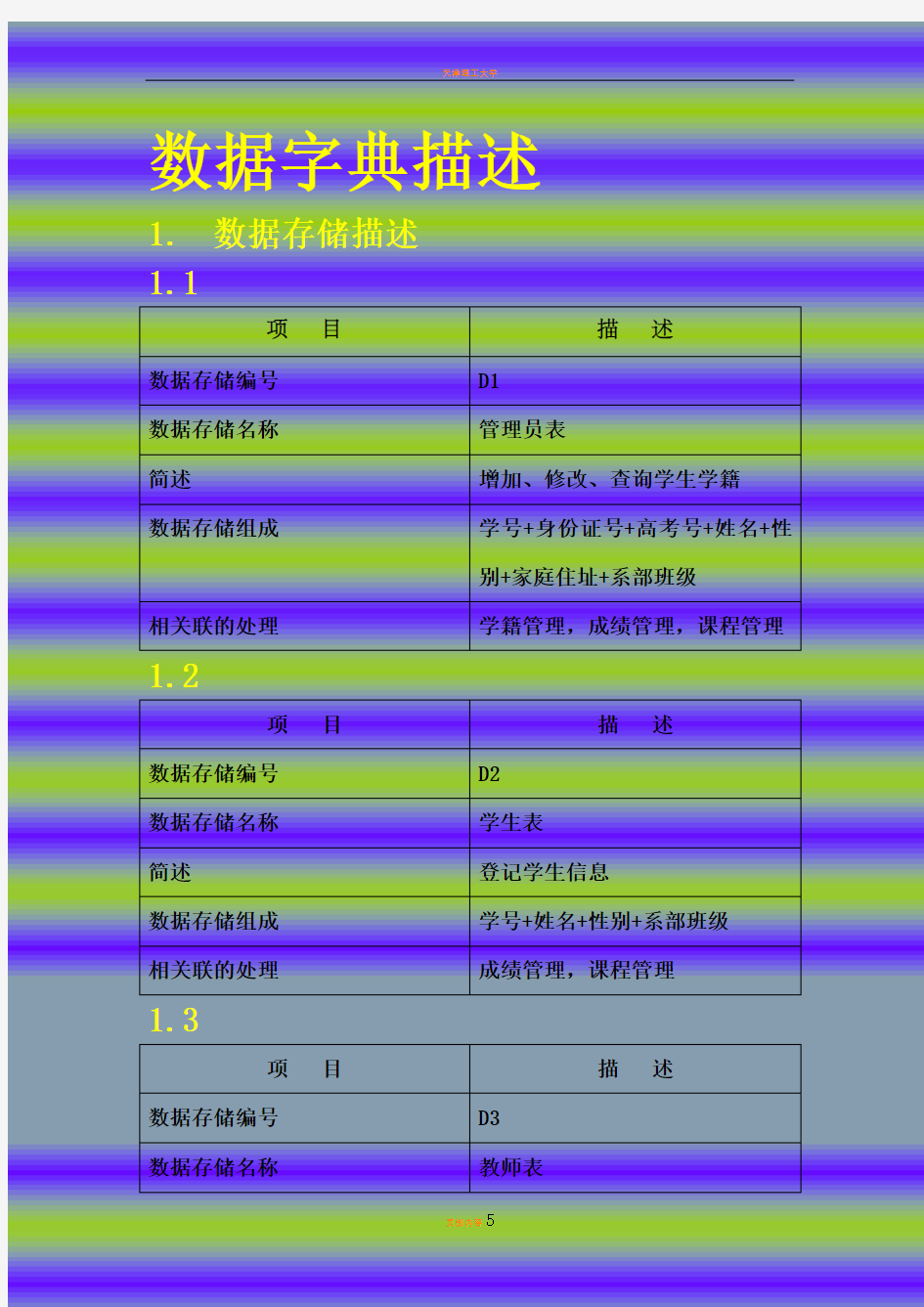 学生信息管理系统数据字典