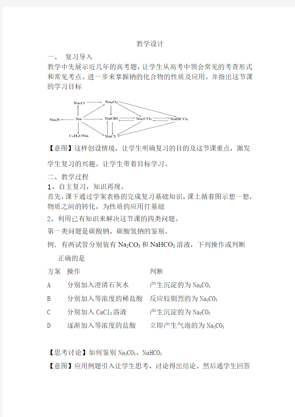 高中化学_钠及其化合物复习课教学设计学情分析教材分析课后反思