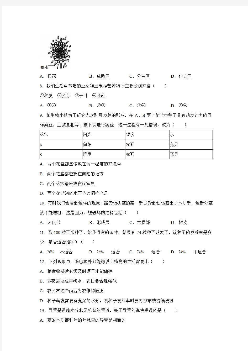 山东省威海市荣成市2015-2016学年七年级(下)期中生物试卷(解析版).doc