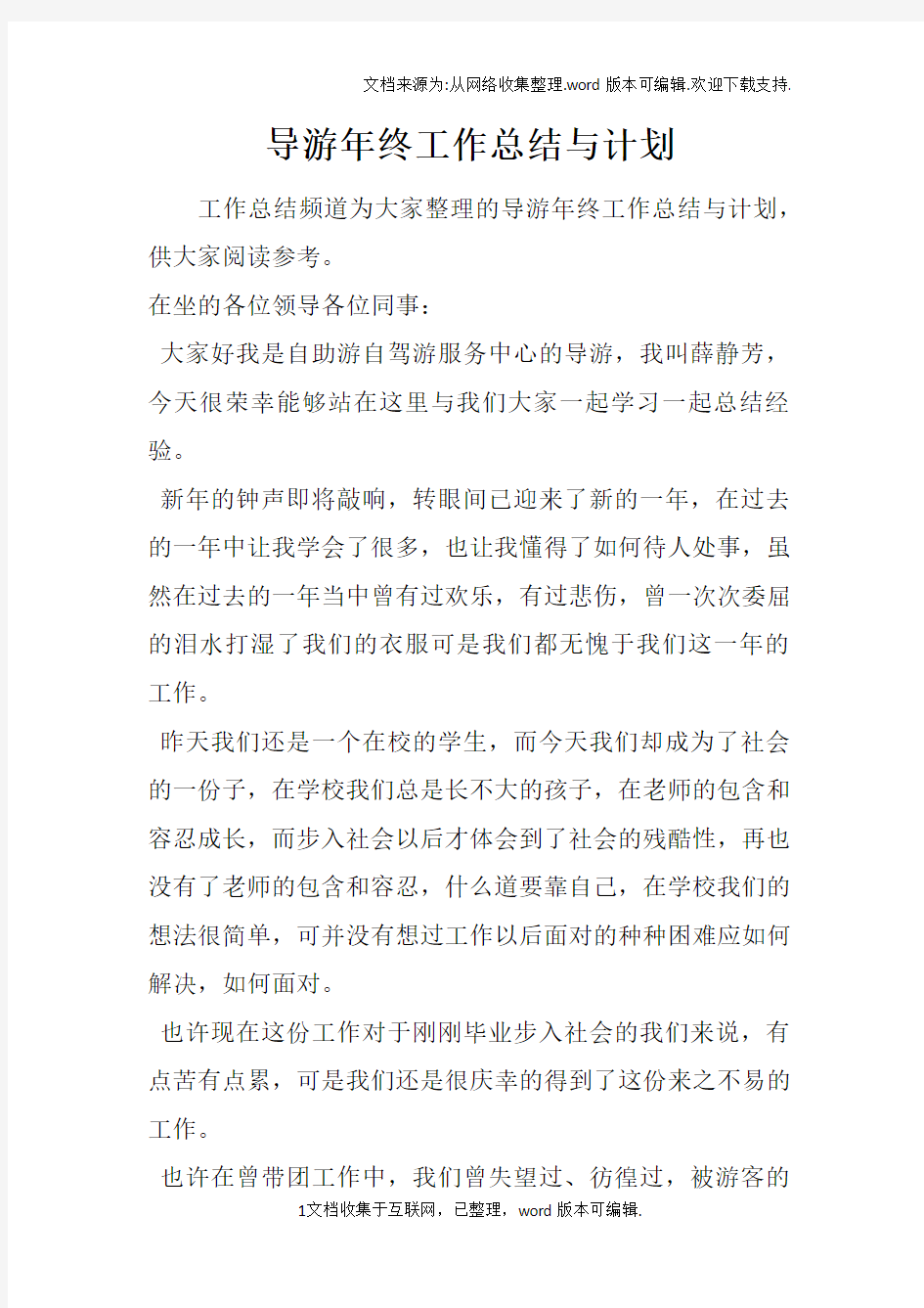 导游年终工作总结与计划