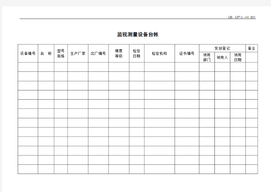 监视与测量设备台账