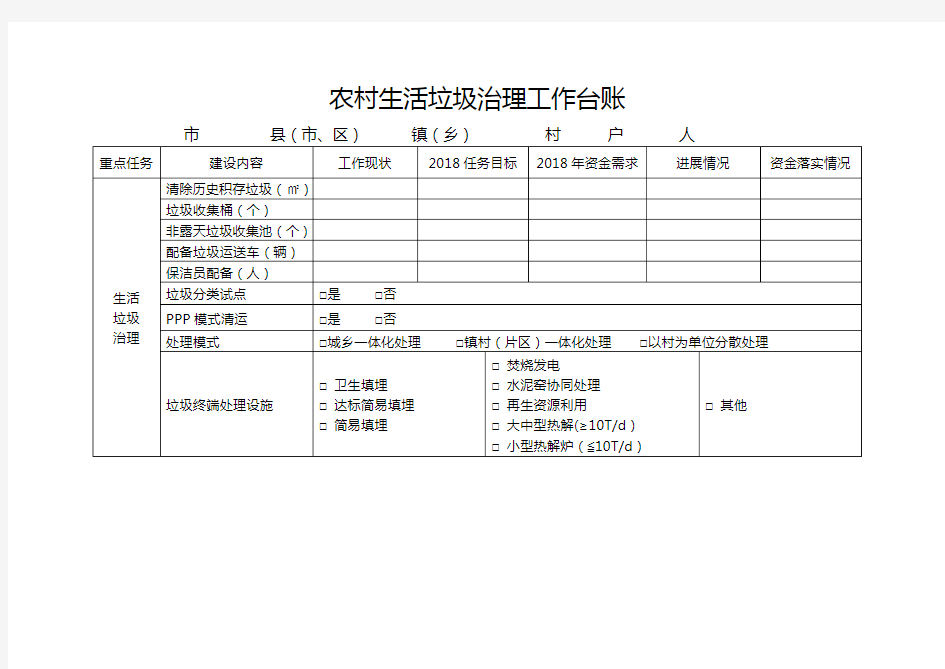 农村生活垃圾治理工作台账