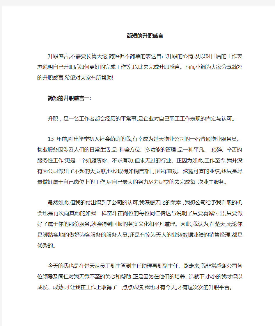 简短个人晋升感言