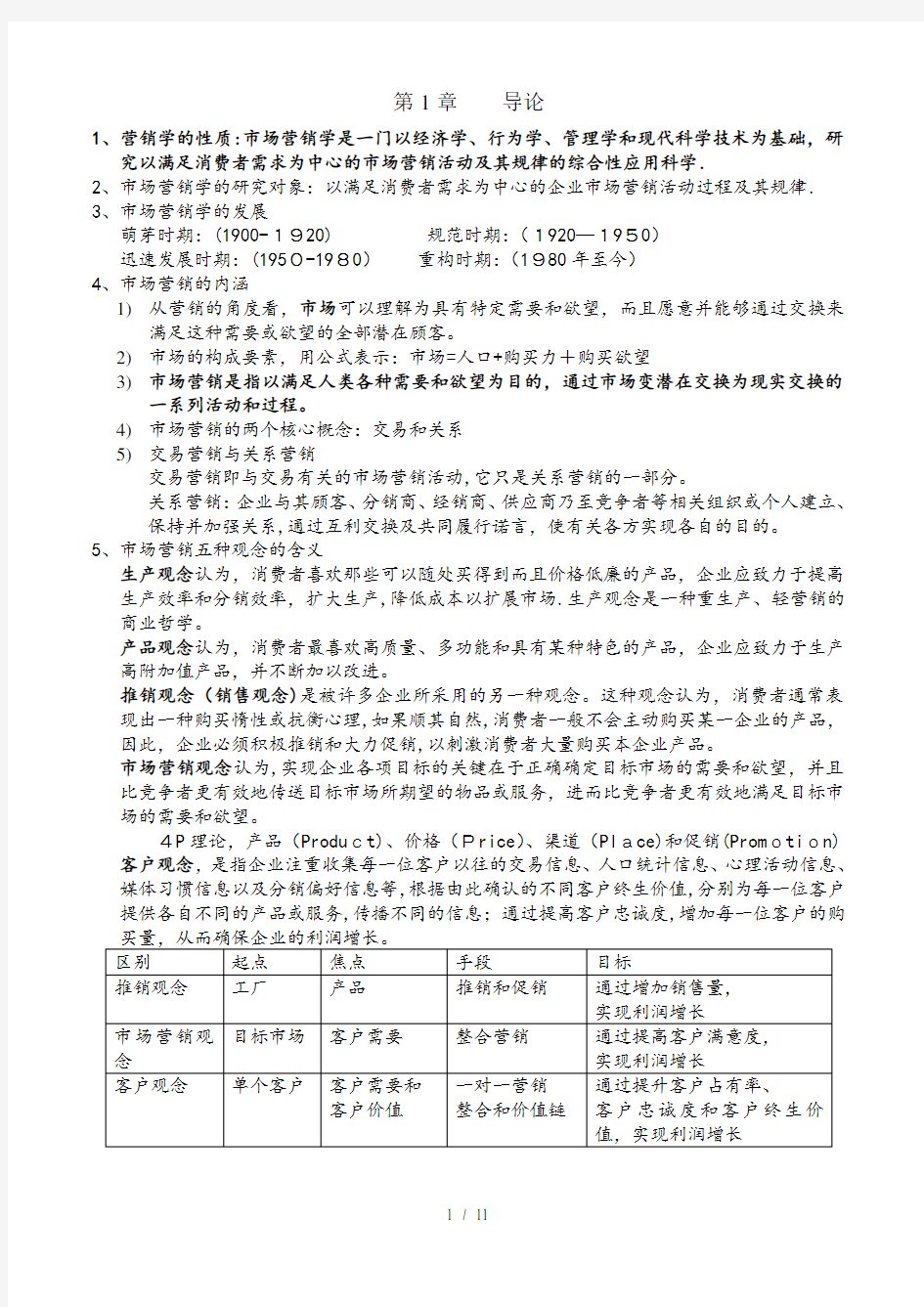 市场营销学知识点全面总结