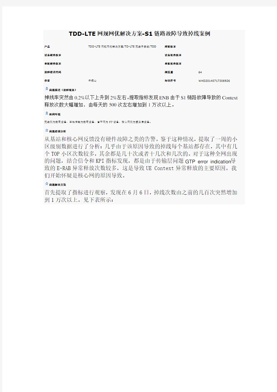 S1链路故障导致掉线案例--爱立信核心网