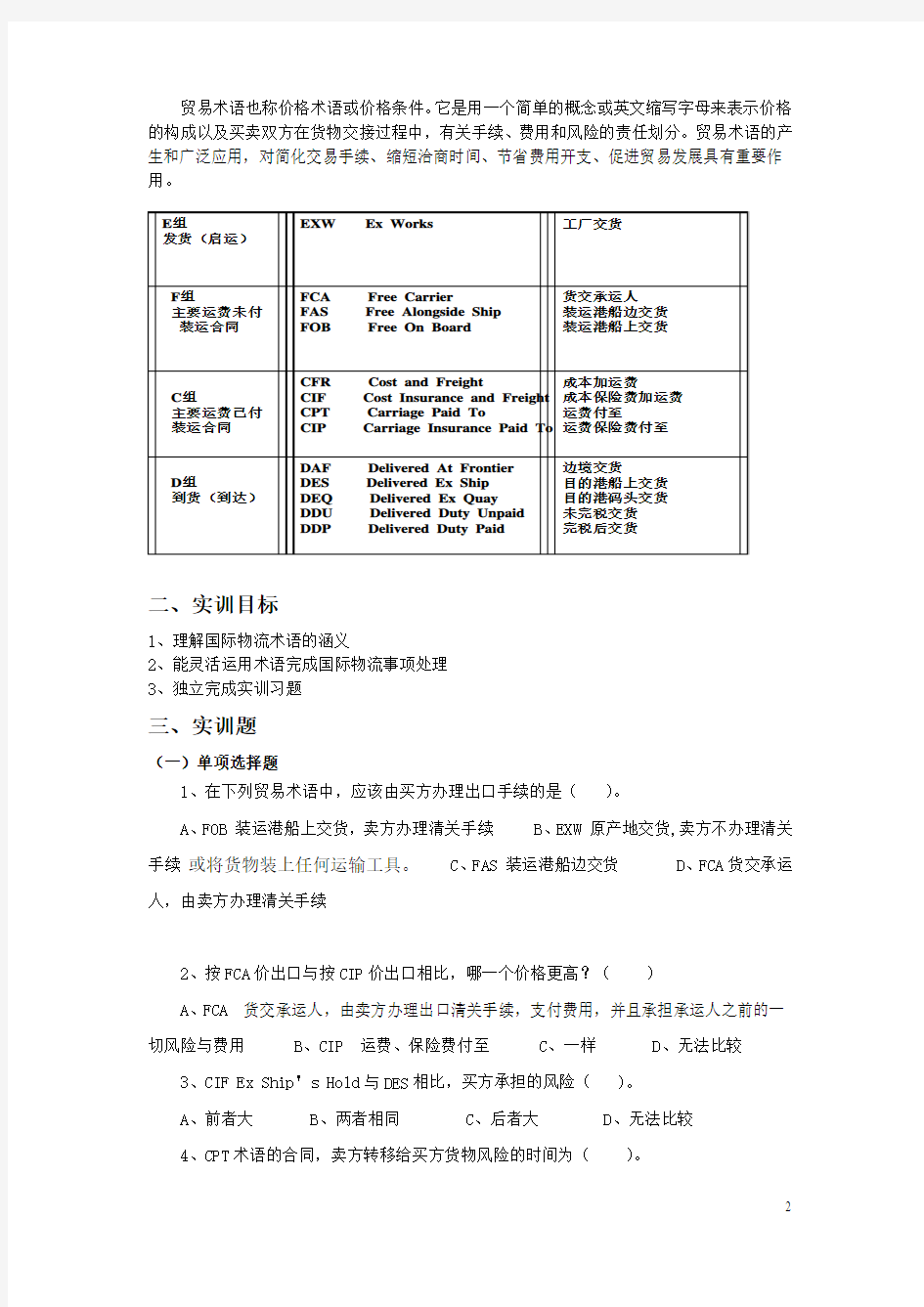 国际物流实训