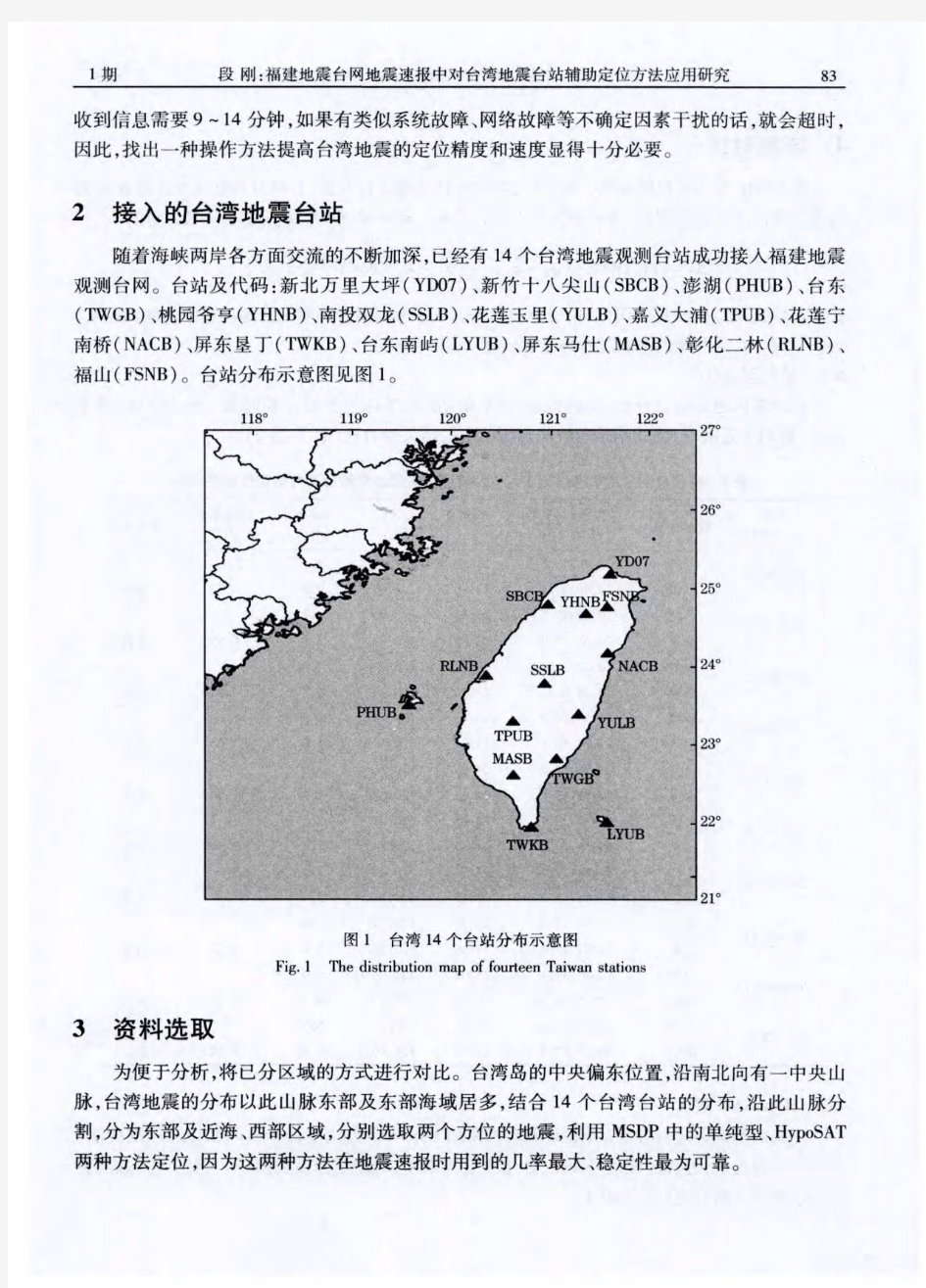 福建地震台网地震速报中对台湾地震台站辅助定位方法应用研究
