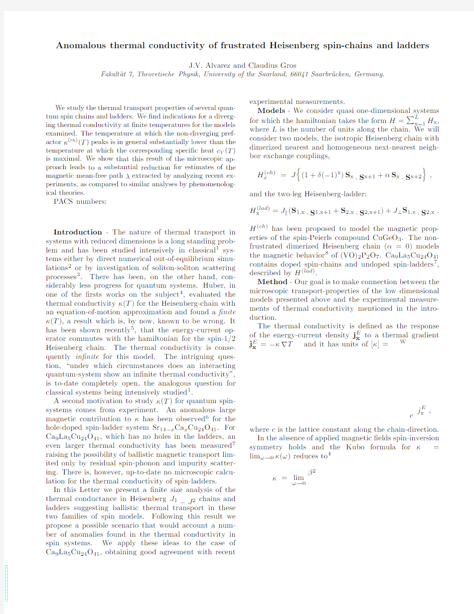 Anomalous thermal conductivity of frustrated Heisenberg spin-chains and ladders