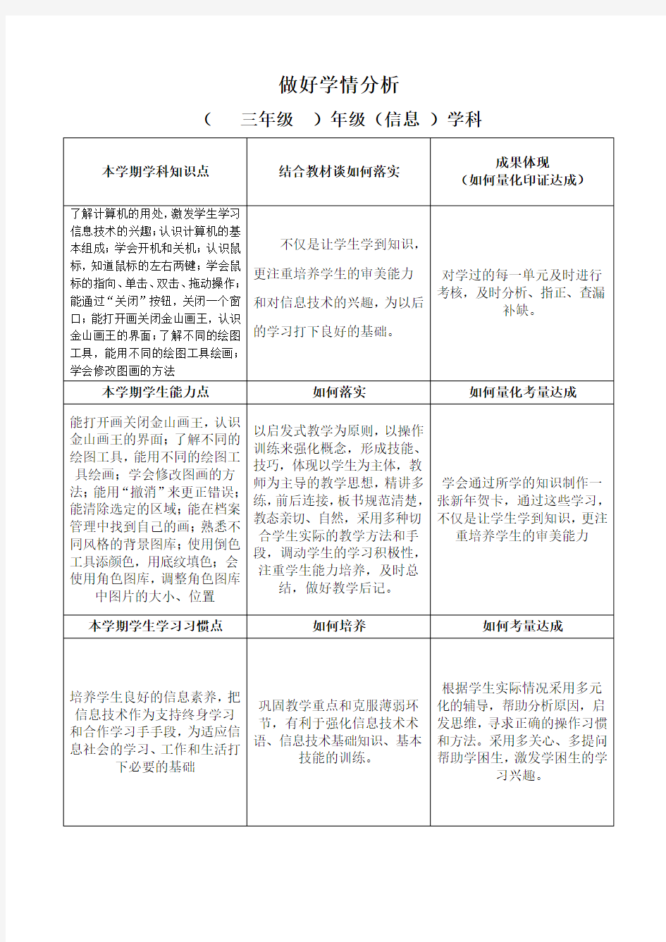 三年级信息技术学情分析