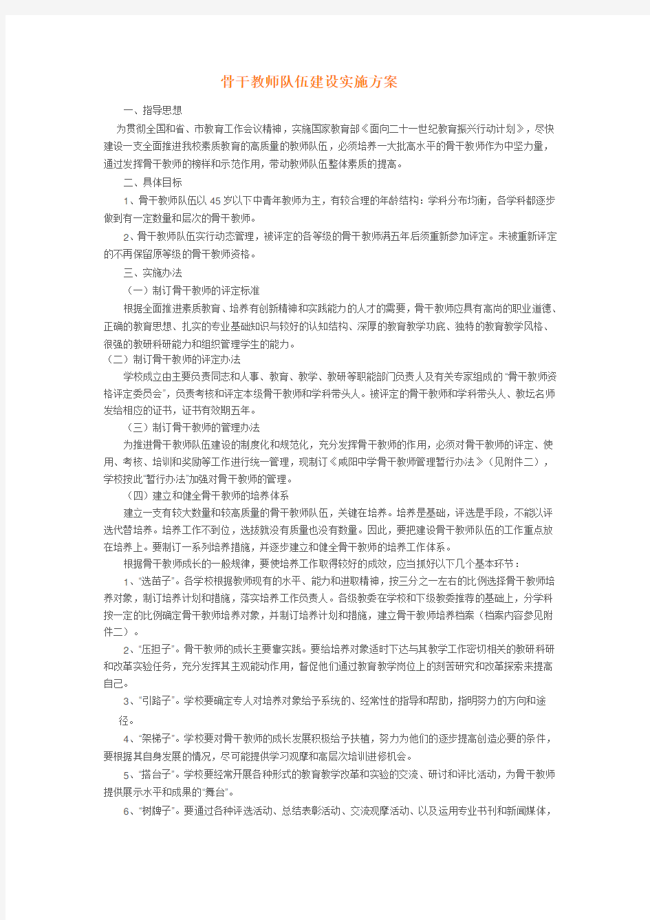 骨干教师队伍建设实施方案