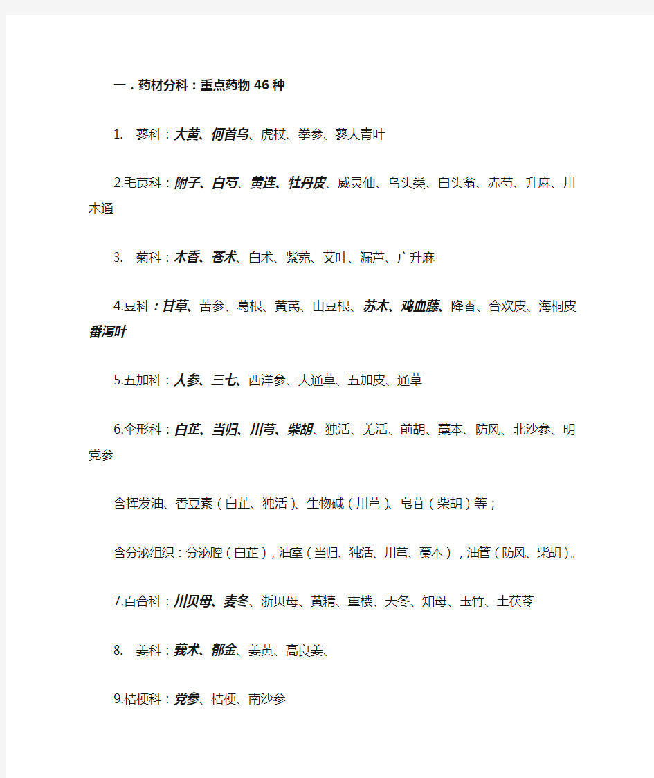 中药鉴定学期末知识点总结资料