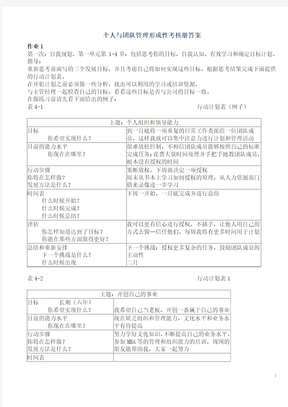 (电大)个人与团队管理形成性考核册参考答案