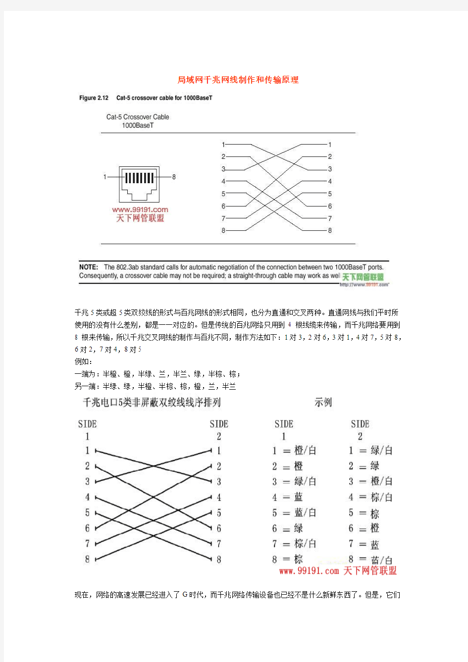 局域网千兆网线制作和传输原理