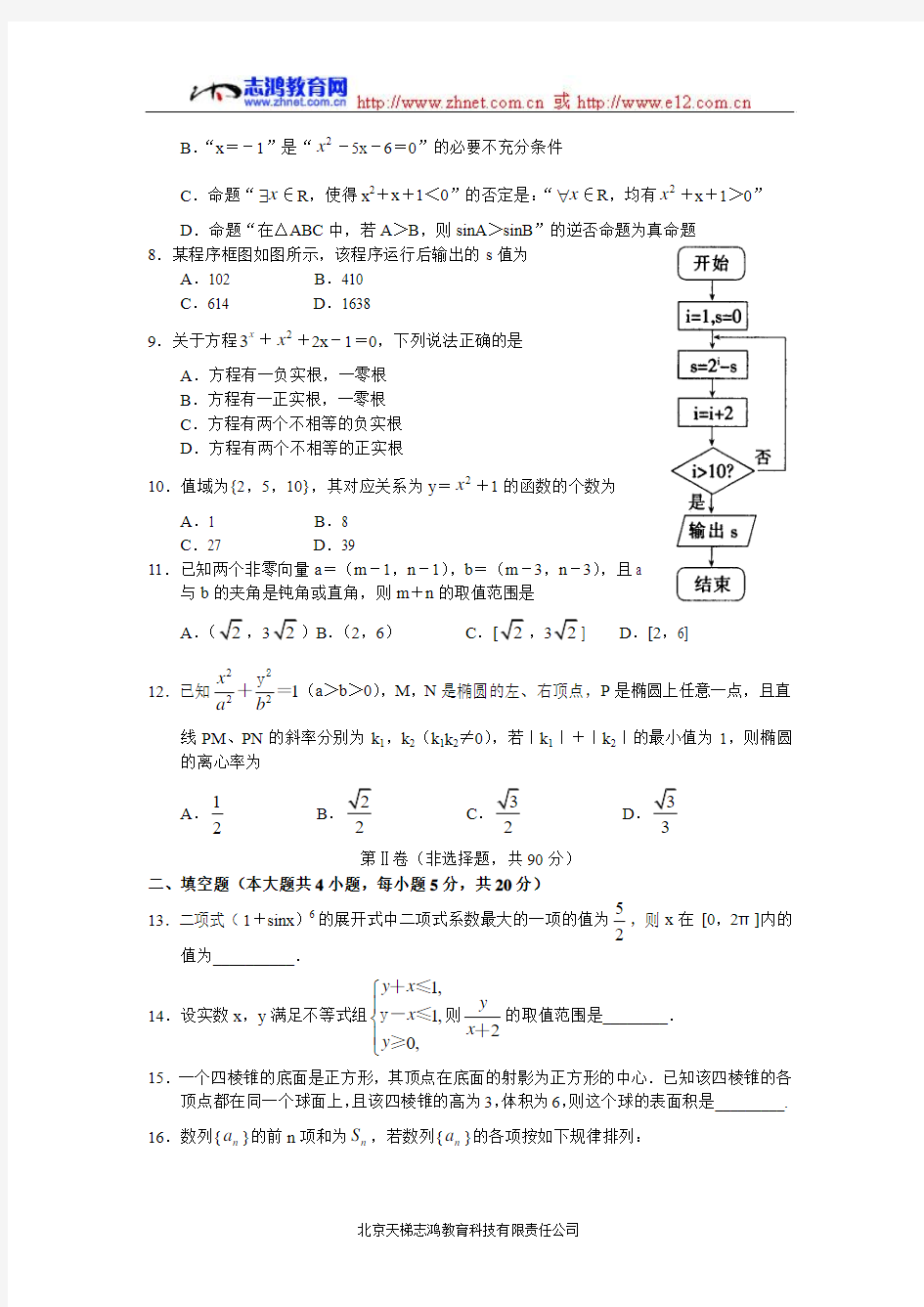河南省商丘市2012届高三第二次模拟考试数学理试题(附答案)