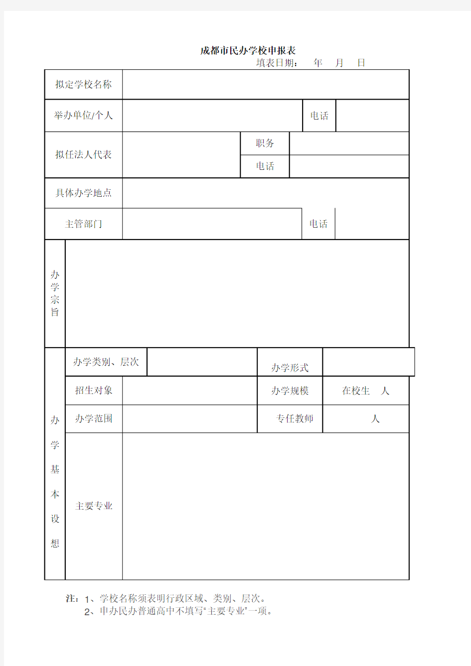 成都市民办学校申请材料范本及表格