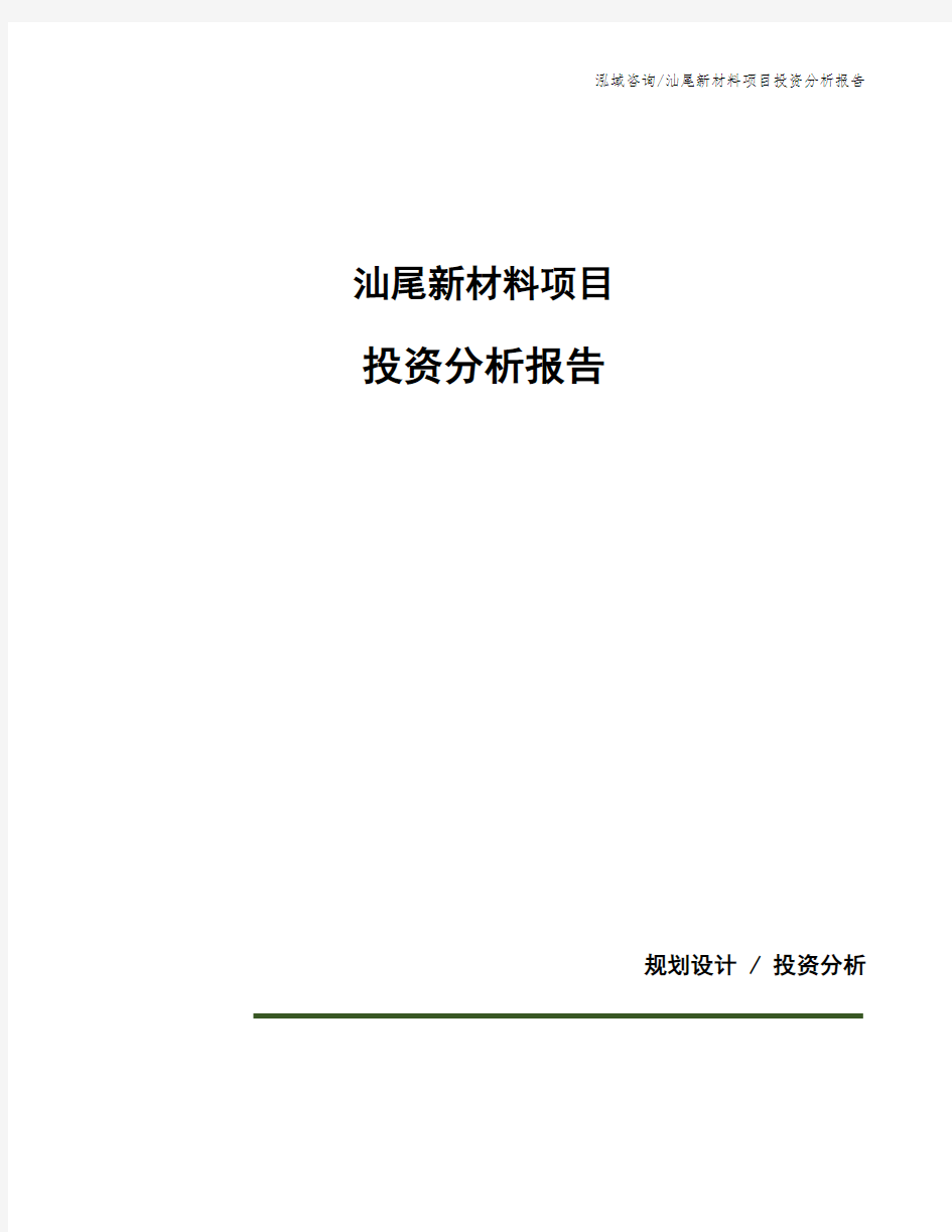 汕尾新材料项目投资分析报告