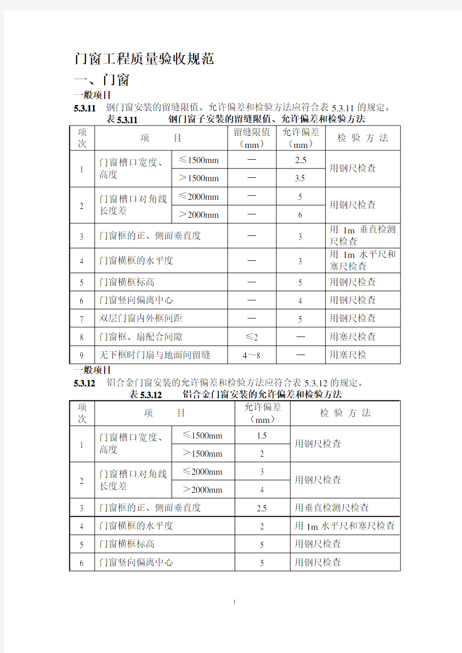 门窗工程质量验收规范