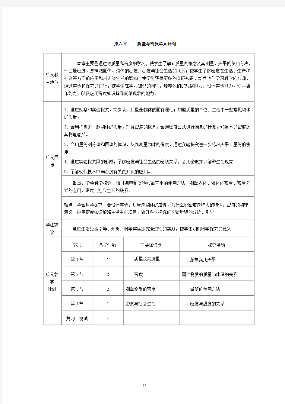 0620.人教版八年级物理上册第6章  质量与密度单元教案