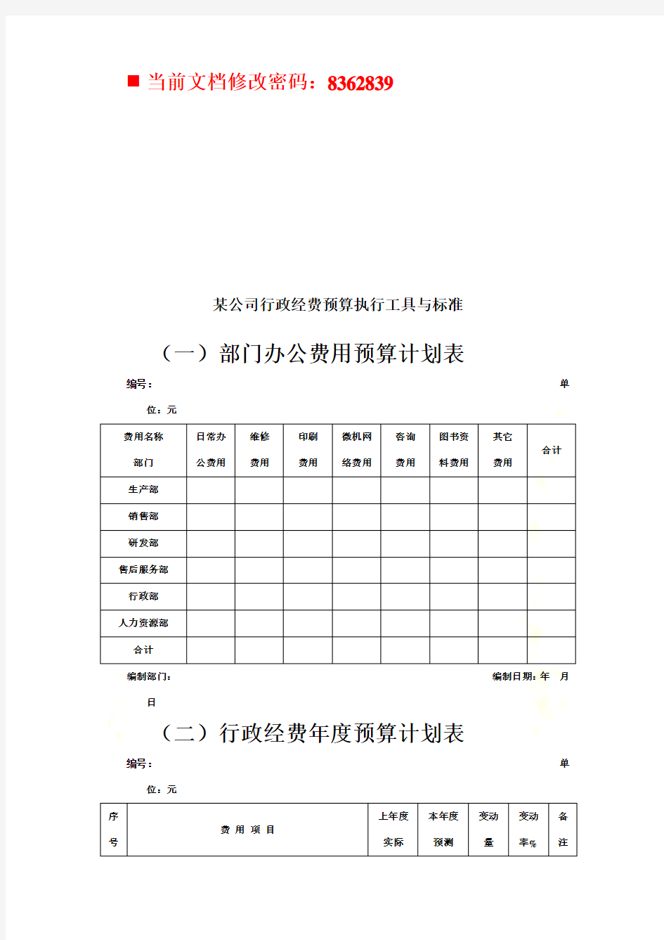 某公司行政经费预算计划表(doc 5页)