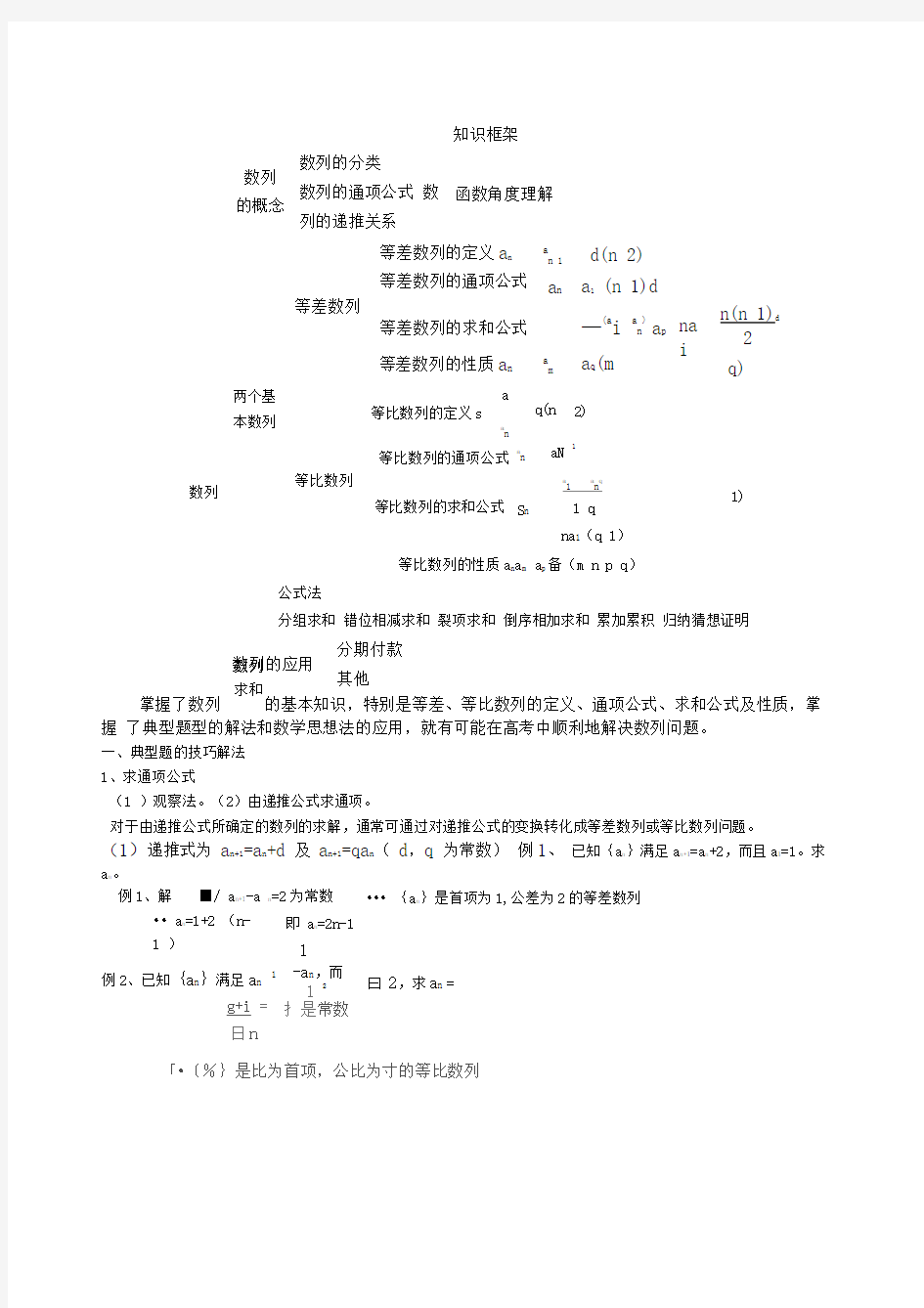 数列解题技巧归纳总结好