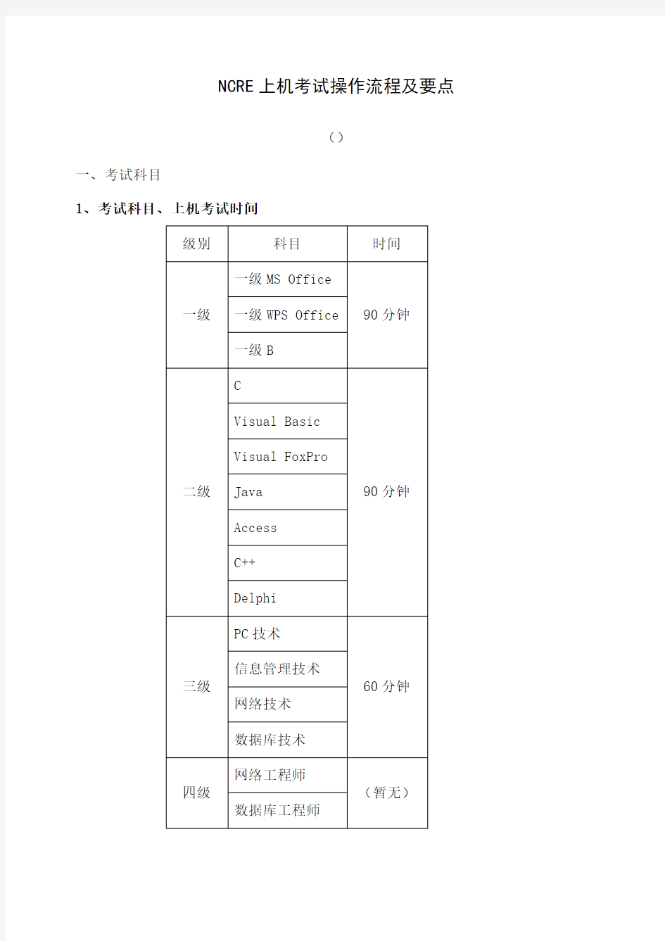 NCRE上机考试操作流程及要点