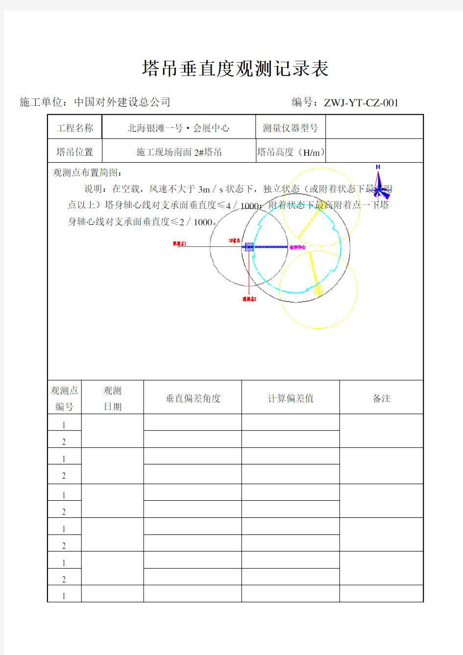 塔吊垂直度观测记录表 (1)