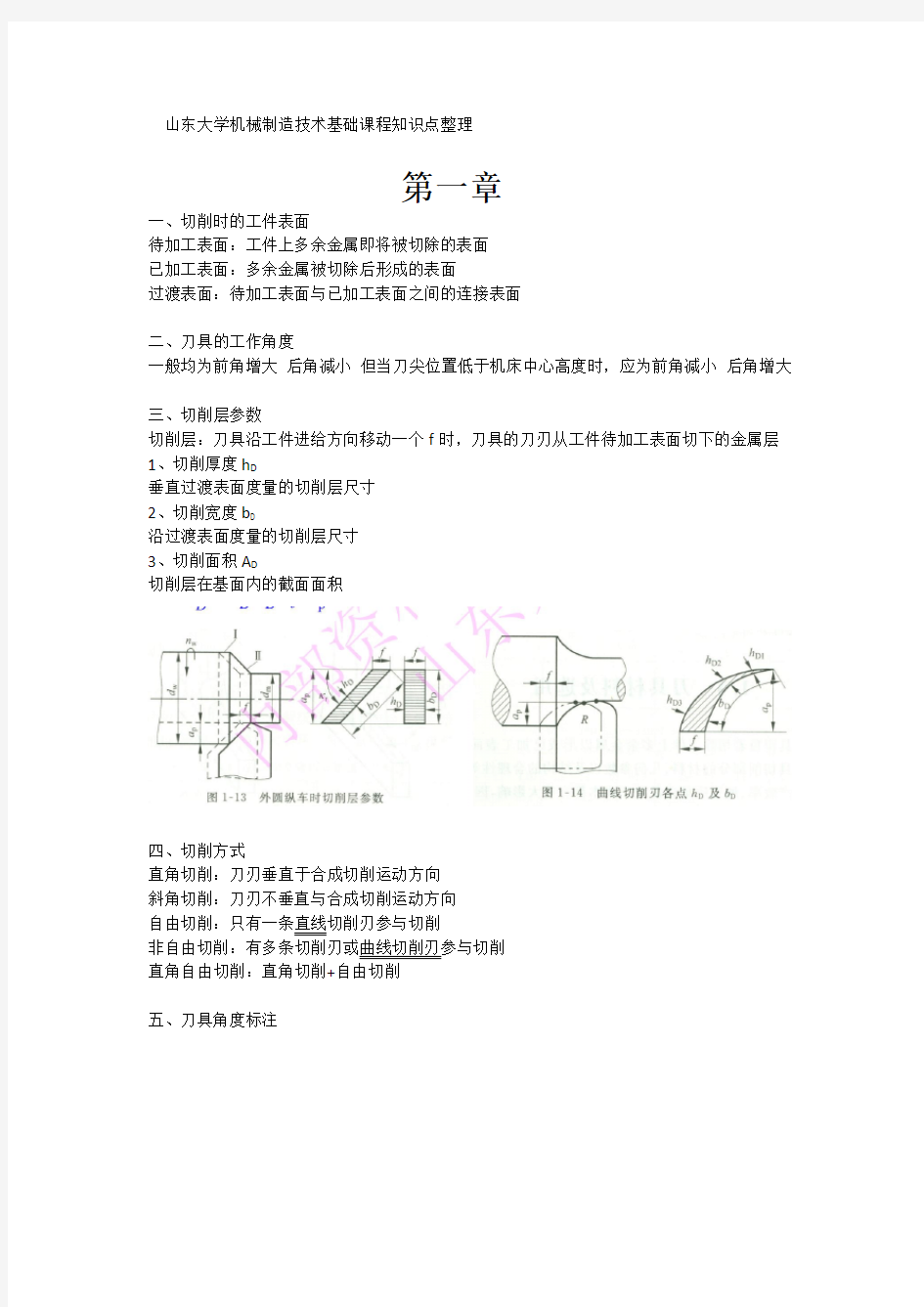 山东大学机械制造技术基础知识点整理培训课件