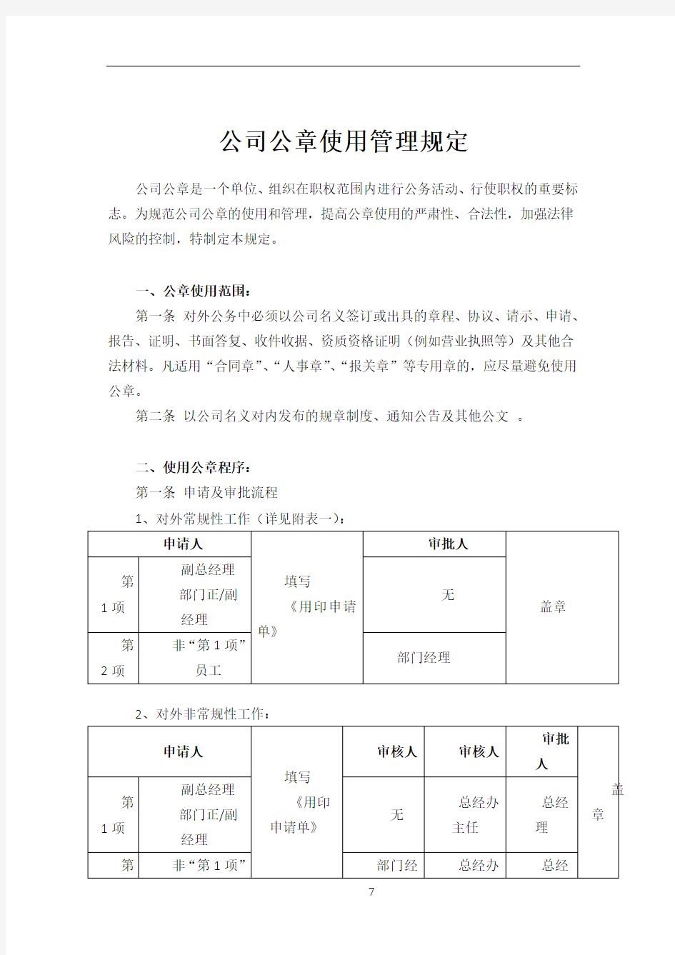 公司公章使用管理规定