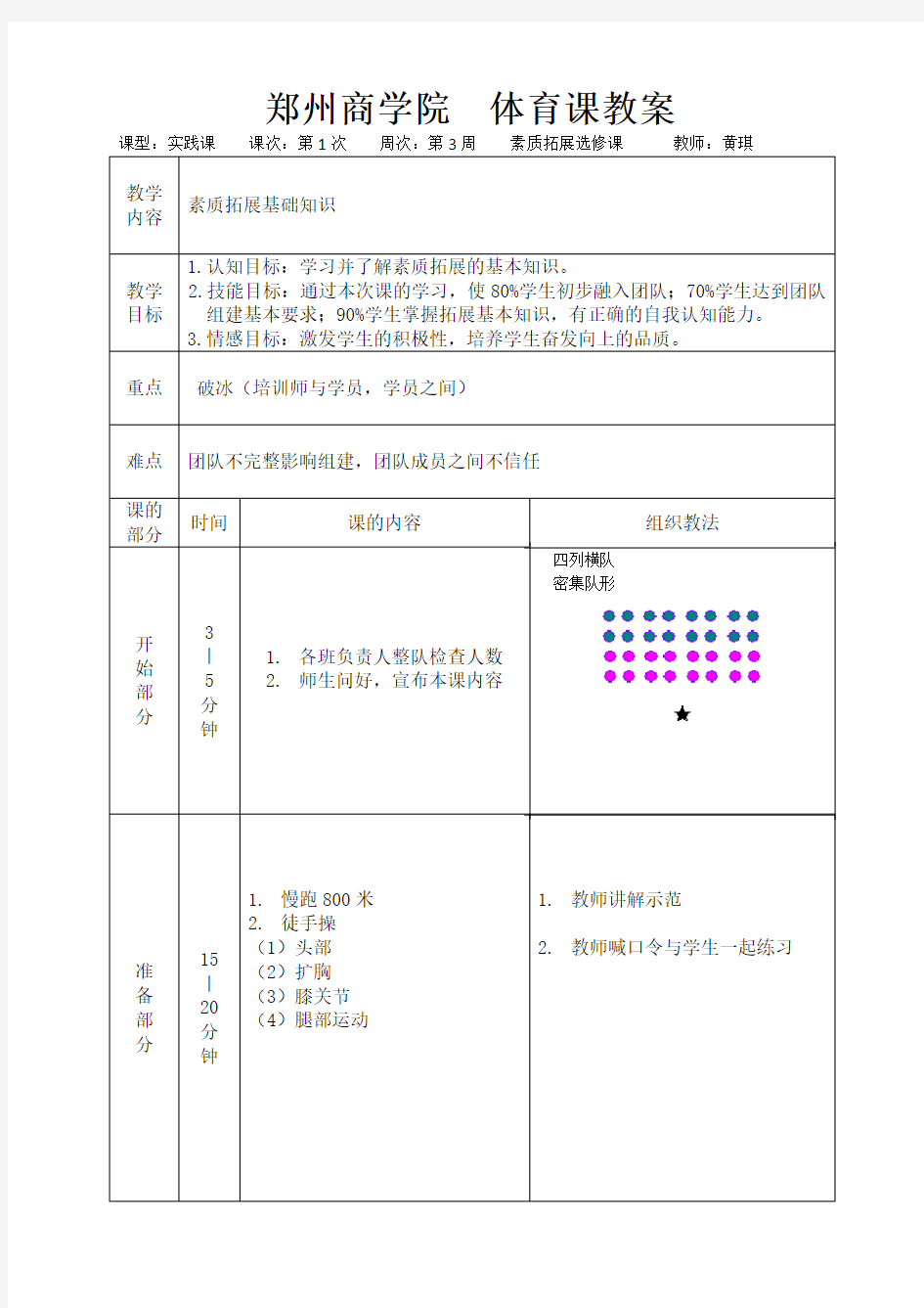 选修课-素质拓展教案