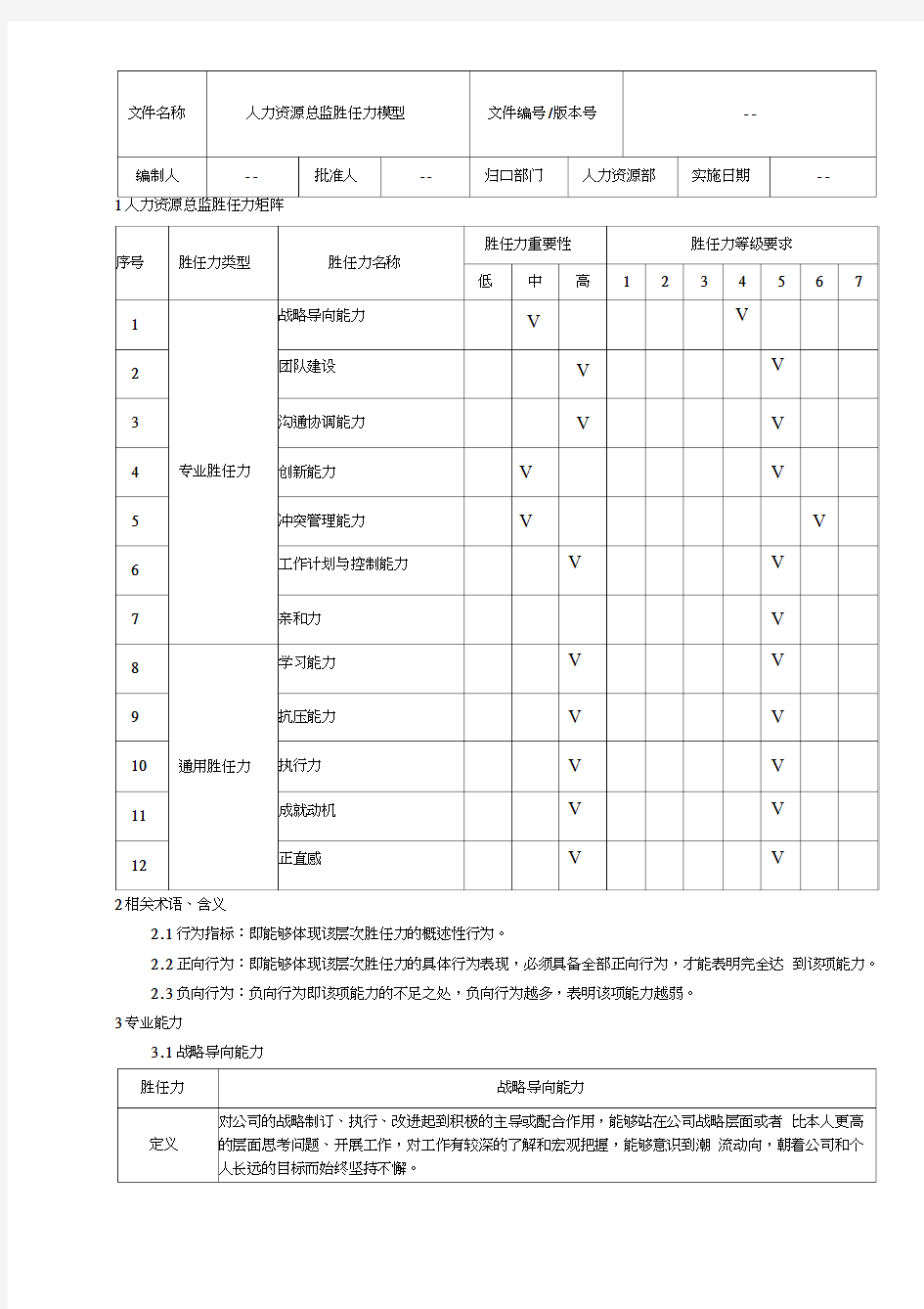 人力资源总监胜任力模型新