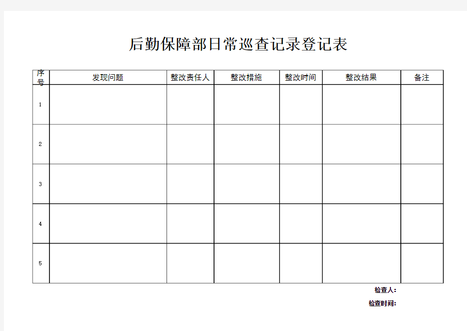 后勤保障部日常巡查记录登记表