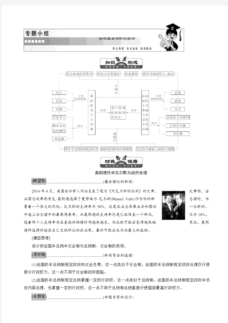 高中政治人教版高二选修3教学案：专题二_专题小结_word版有答案