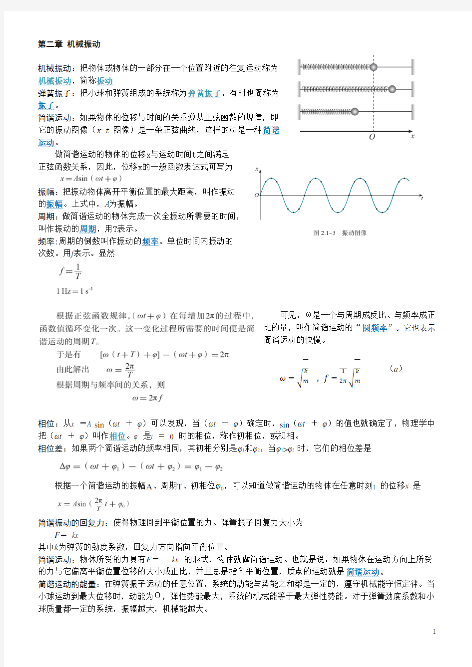 高中物理-机械振动-知识点