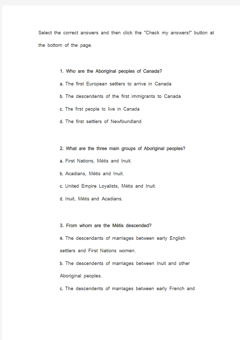 加拿大入籍考试模拟试题 (1)