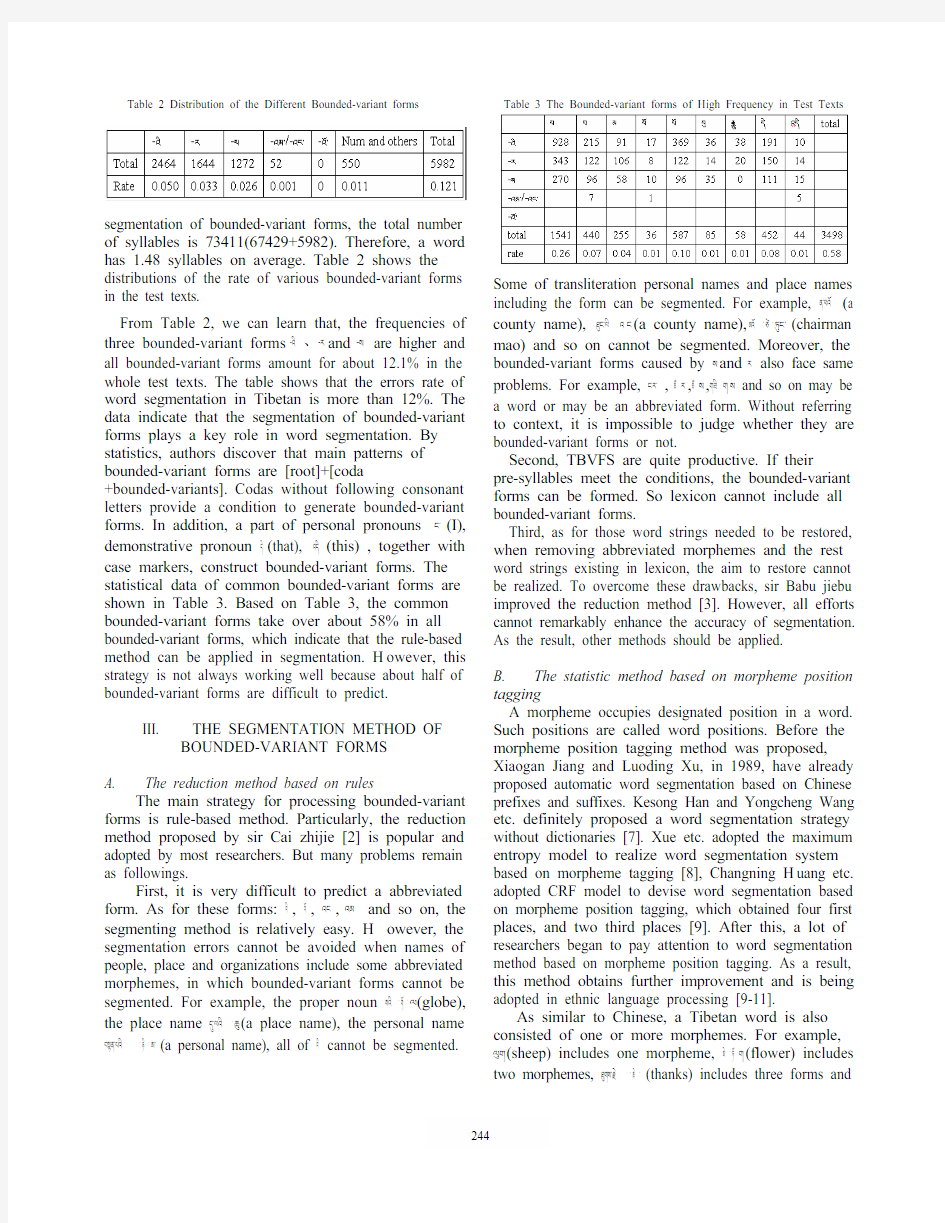 The Comparative Research on the Segmentation Strategies of Tibetan bounded-variant forms