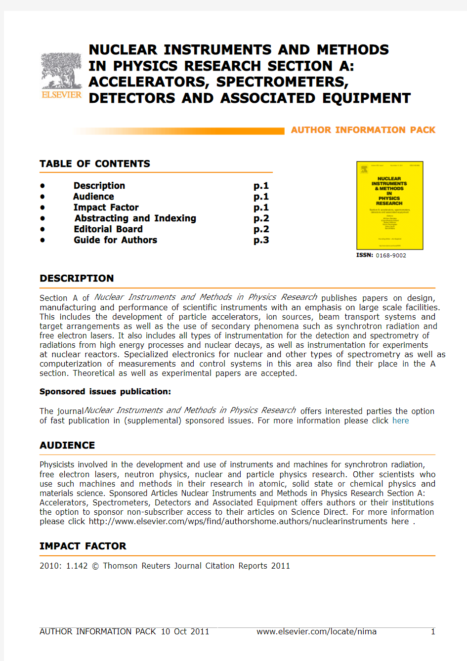 elsevier期刊nuclear instruments and methods in physics research SECTION A(NIM-A)投稿指南