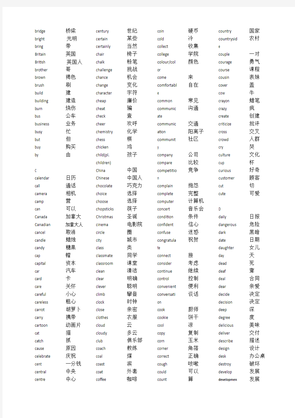 2015北京中考英语1540单词-Word版-中英对照版