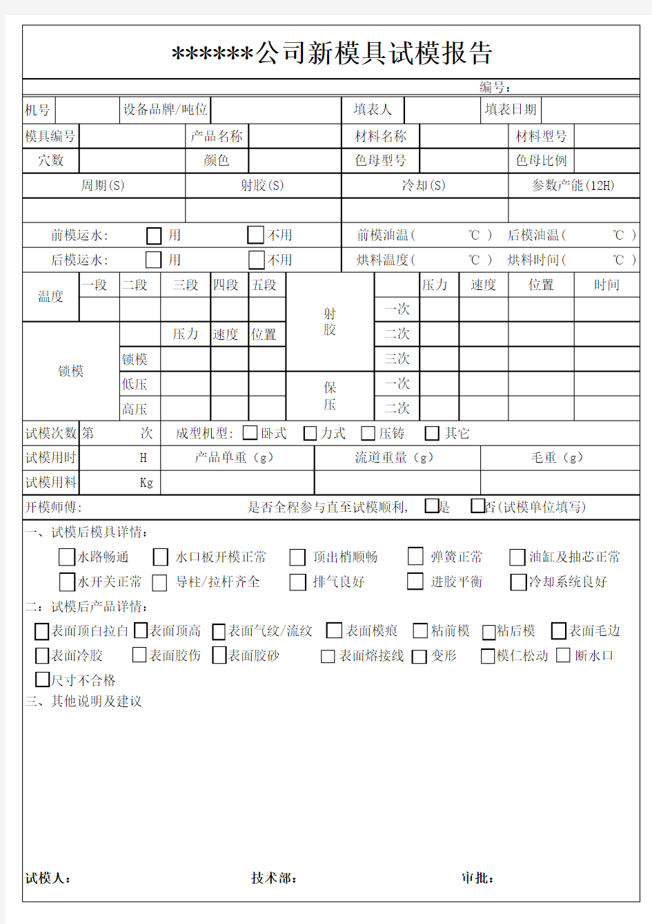 新模具试模报告