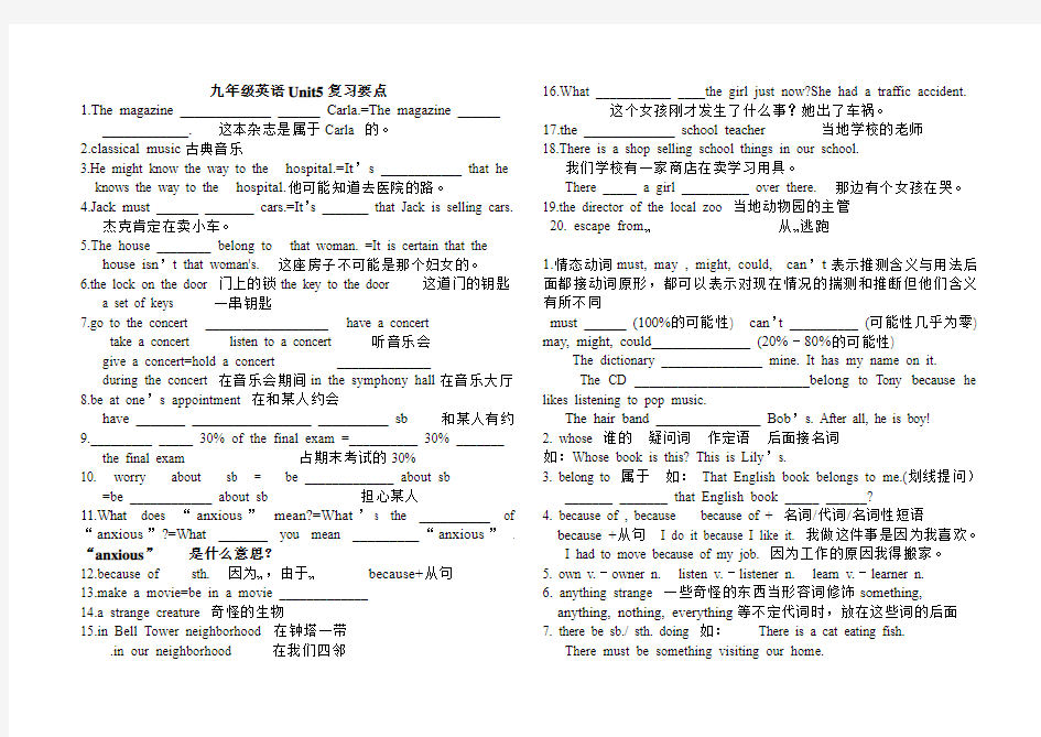 恒王九年级英语Unit5复习要点