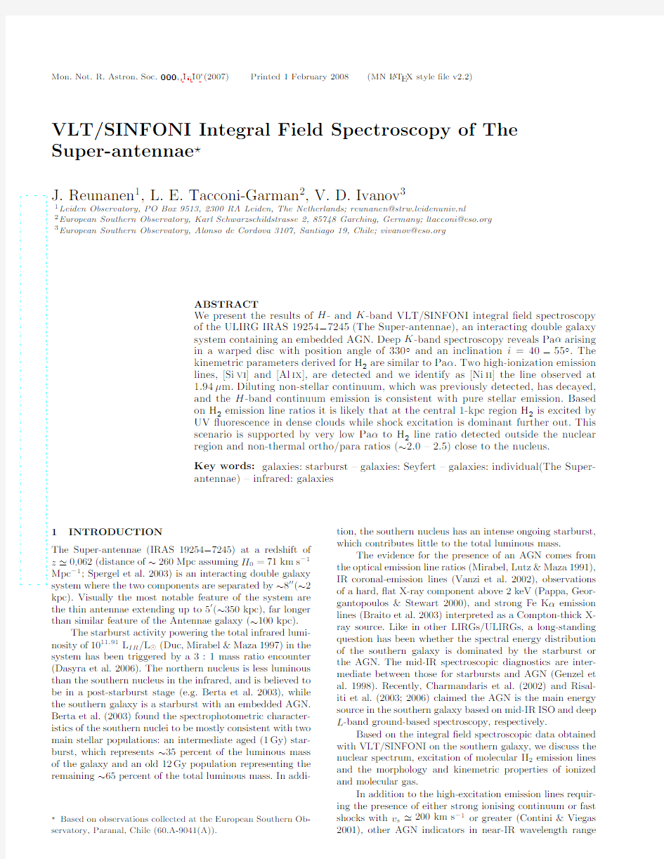 VLTSINFONI Integral Field Spectroscopy of The Super-antennae