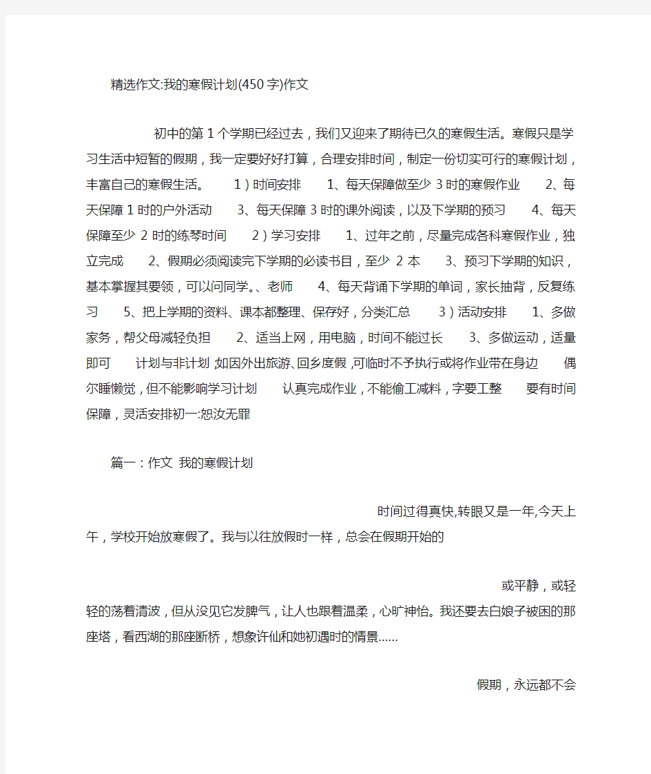 我的寒假计划(450字)作文