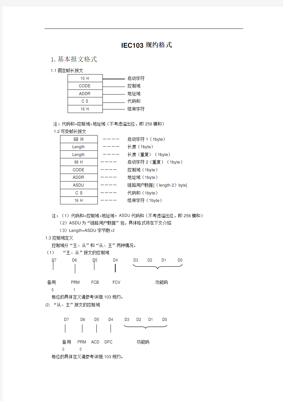 IEC103规约报文格式