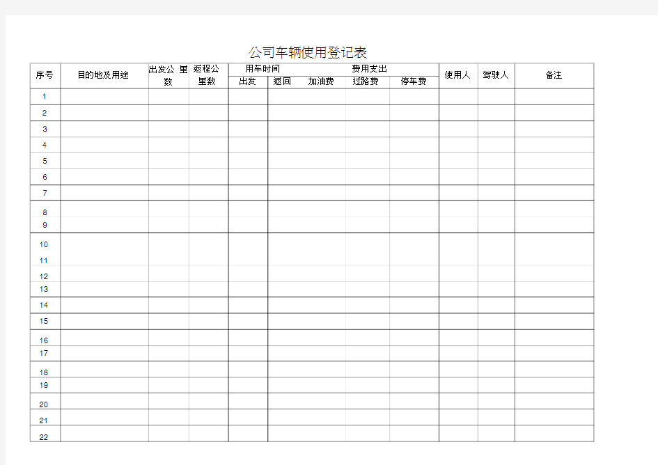 公司车辆使用登记表